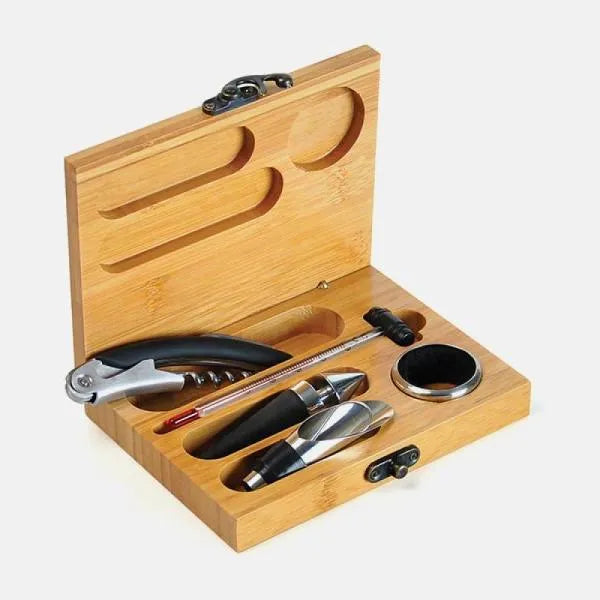 Kit Vinho com Estojo em Bambu - 6 peças