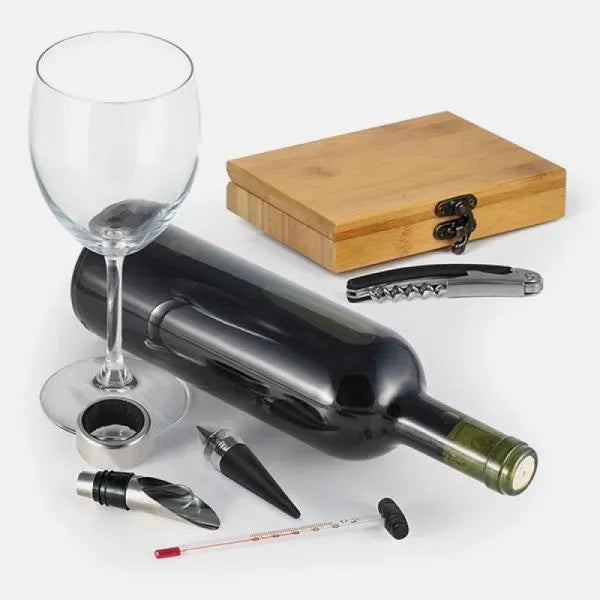 Kit Vinho com Estojo em Bambu - 6 peças