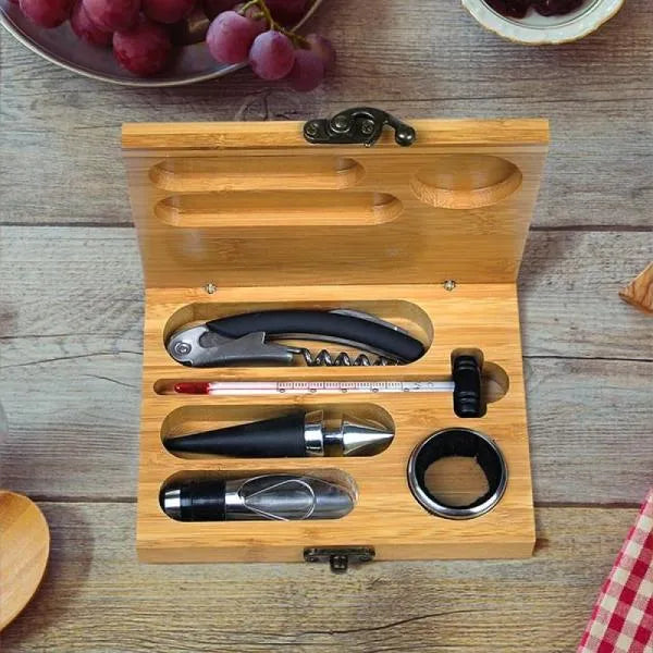 Kit Vinho com Estojo em Bambu - 6 peças