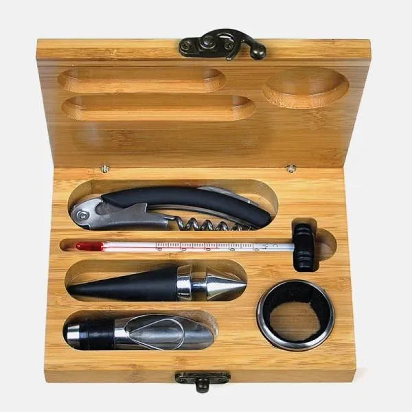 Kit Vinho com Estojo em Bambu - 6 peças